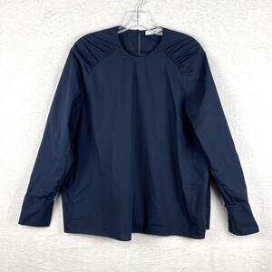 Thakoon Womens S Cotton Navy Blue Ruched Lagenlook Modern Career Top Blouse